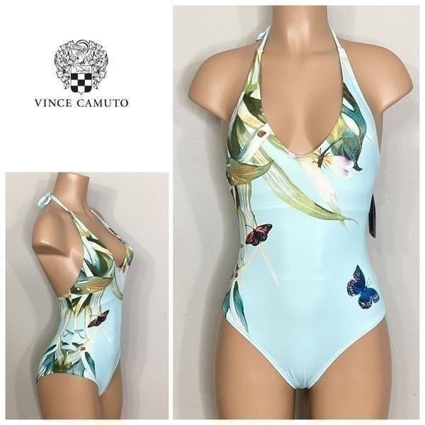 New. VINCE CAMUTO plunge neck butterfly swimsuit. 6. Normally 114