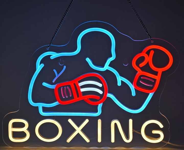Fun Bright Blue Boxing Man LED Night Light Sign Gym Sport Room Wall Decor