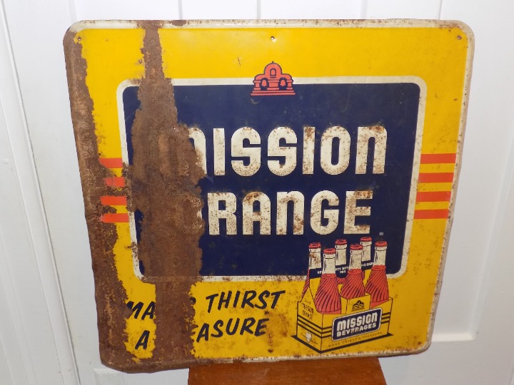 Vintage Mission Orange Embossed Sign
