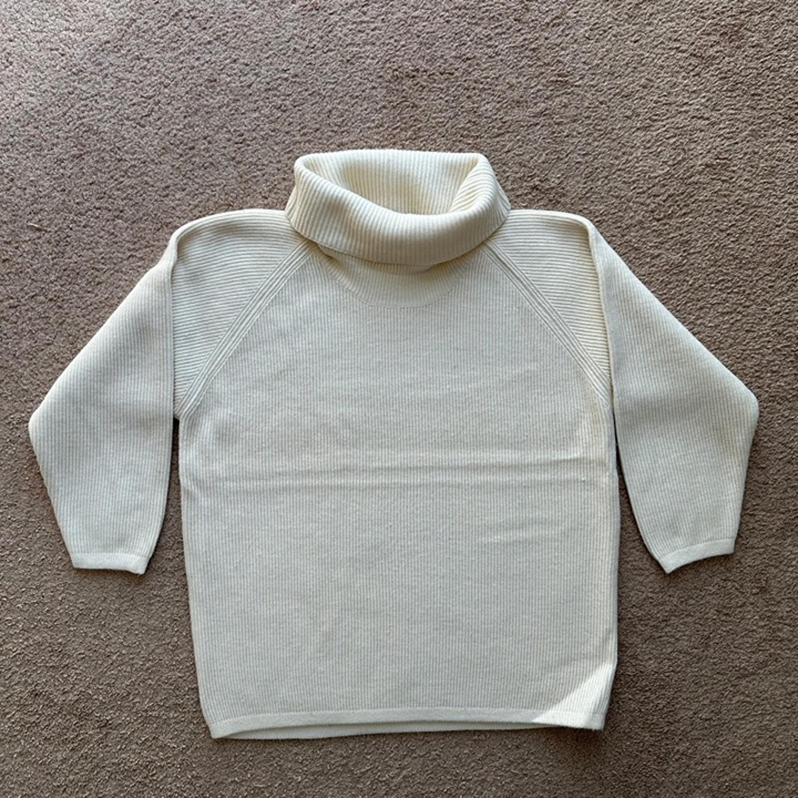Jeanne Pierre Sweater Womens Large Wool Blend Turtleneck White Ribbed Pullover