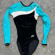 Women's AF teal velvet w/Lycra multi sparkle gymnastics tumbling leotard sz AM