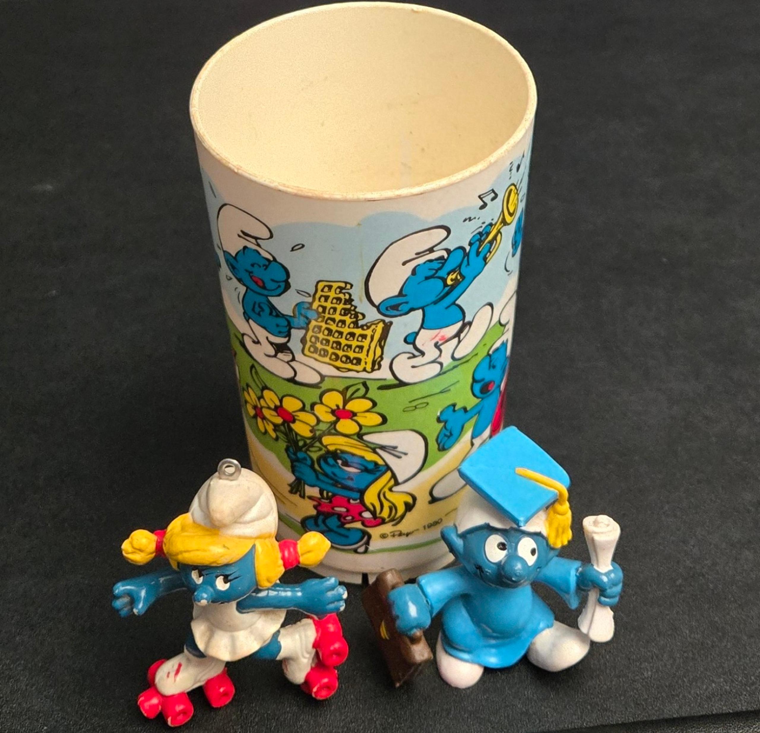 Vintage 1980's Smurfs Action Figures Schleich Collectible Cup