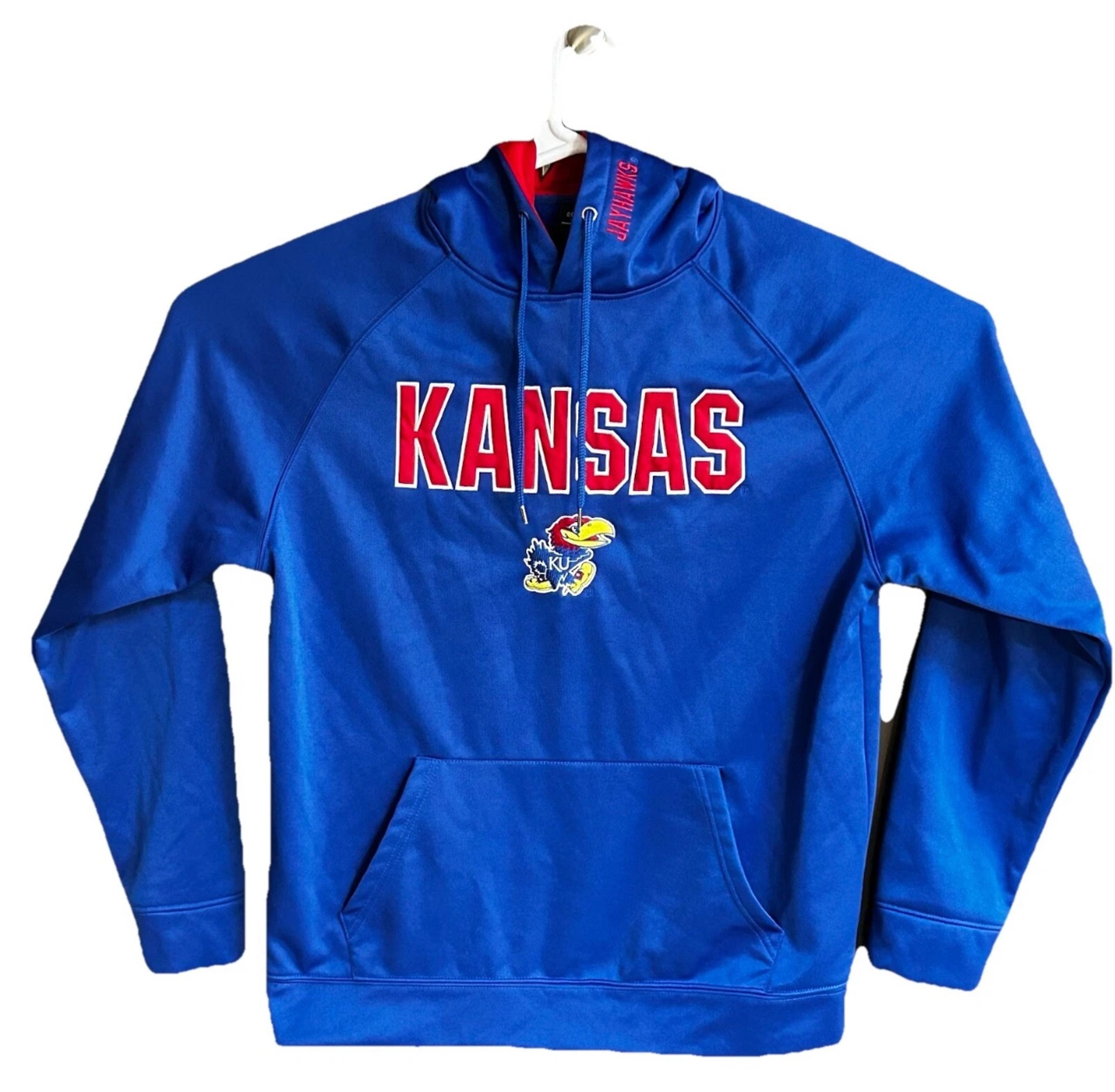 Kansas Jayhawks Hoodie Mens Size Large Blue NCAA Pullover KU Sweatshirt Stitched