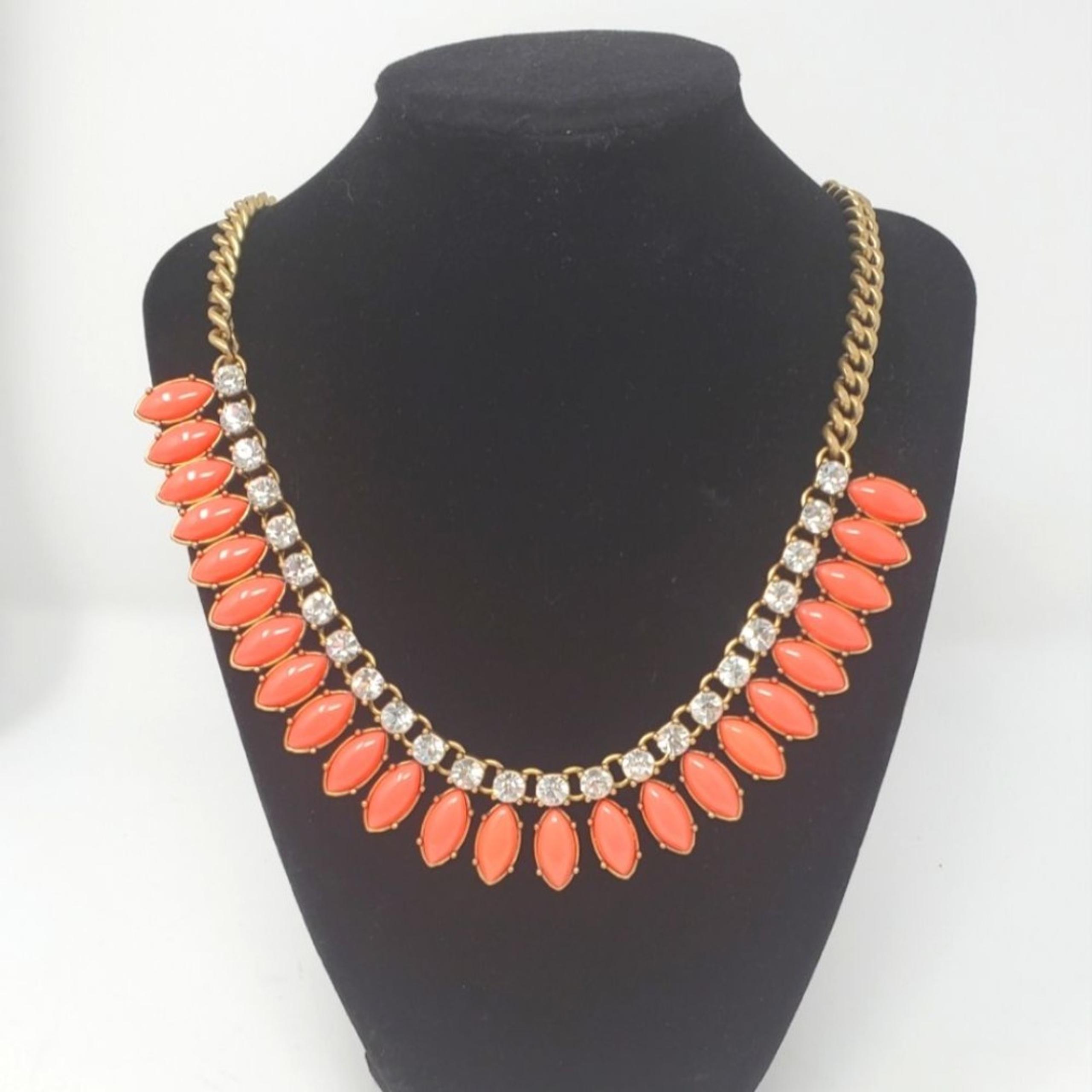 J. CREW BRIGHT CORAL TEARDROP CLEAR RHINESTONE STATEMENT NECKLACE WOMEN JEWELRY