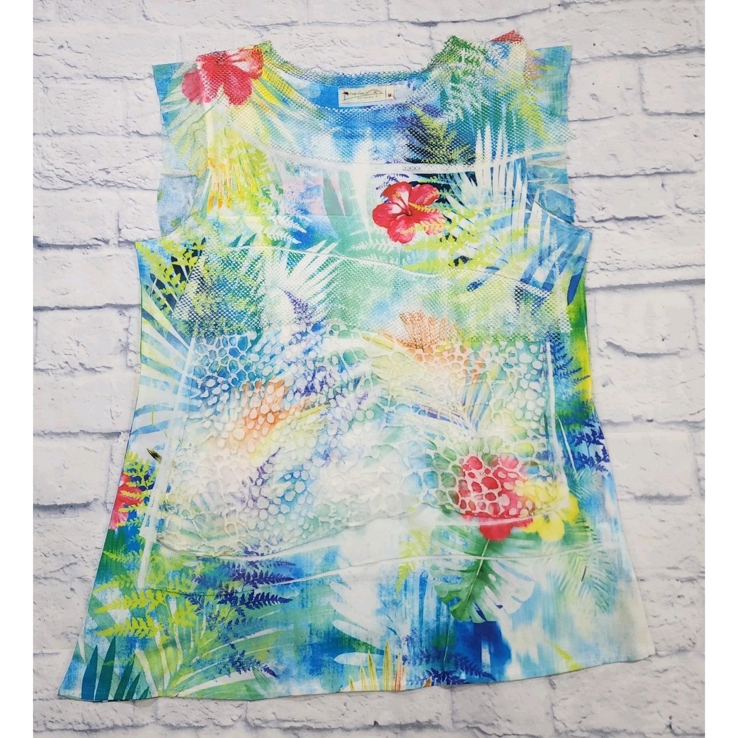 Impulse California WOMENS SZ M Tunic Abstract Art Design Mesh Lace Layered Top
