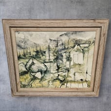 Vintage William Thon Coastal Autumn Abstract Watercolor Printed Framed w/Glass