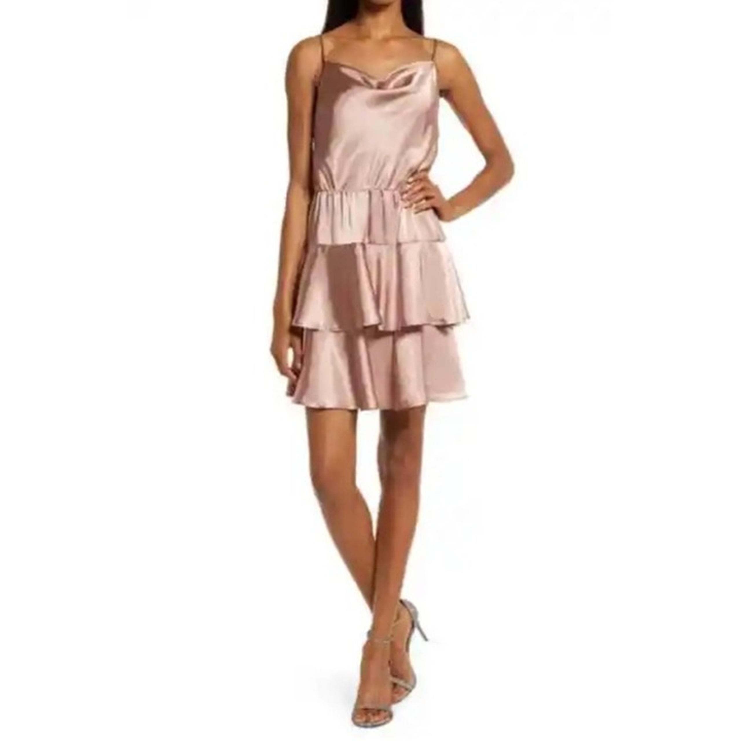 Womens Chelsea 28 Silky Tiered Ruffled Mini Dress Pink Soft XXS NWT