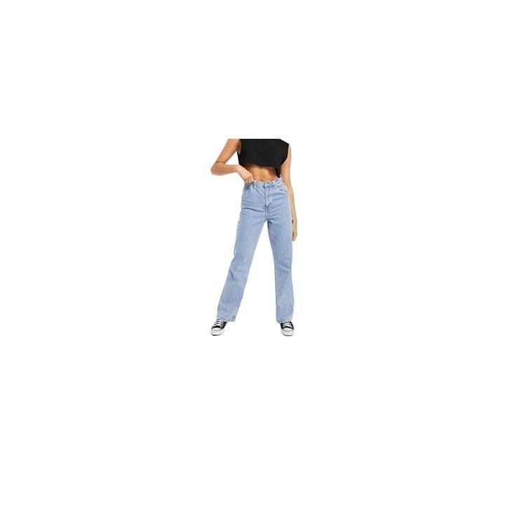 Topshop Womens Light Wash Wide Straight Leg Jeans Carpenter Pockets Size 28x30