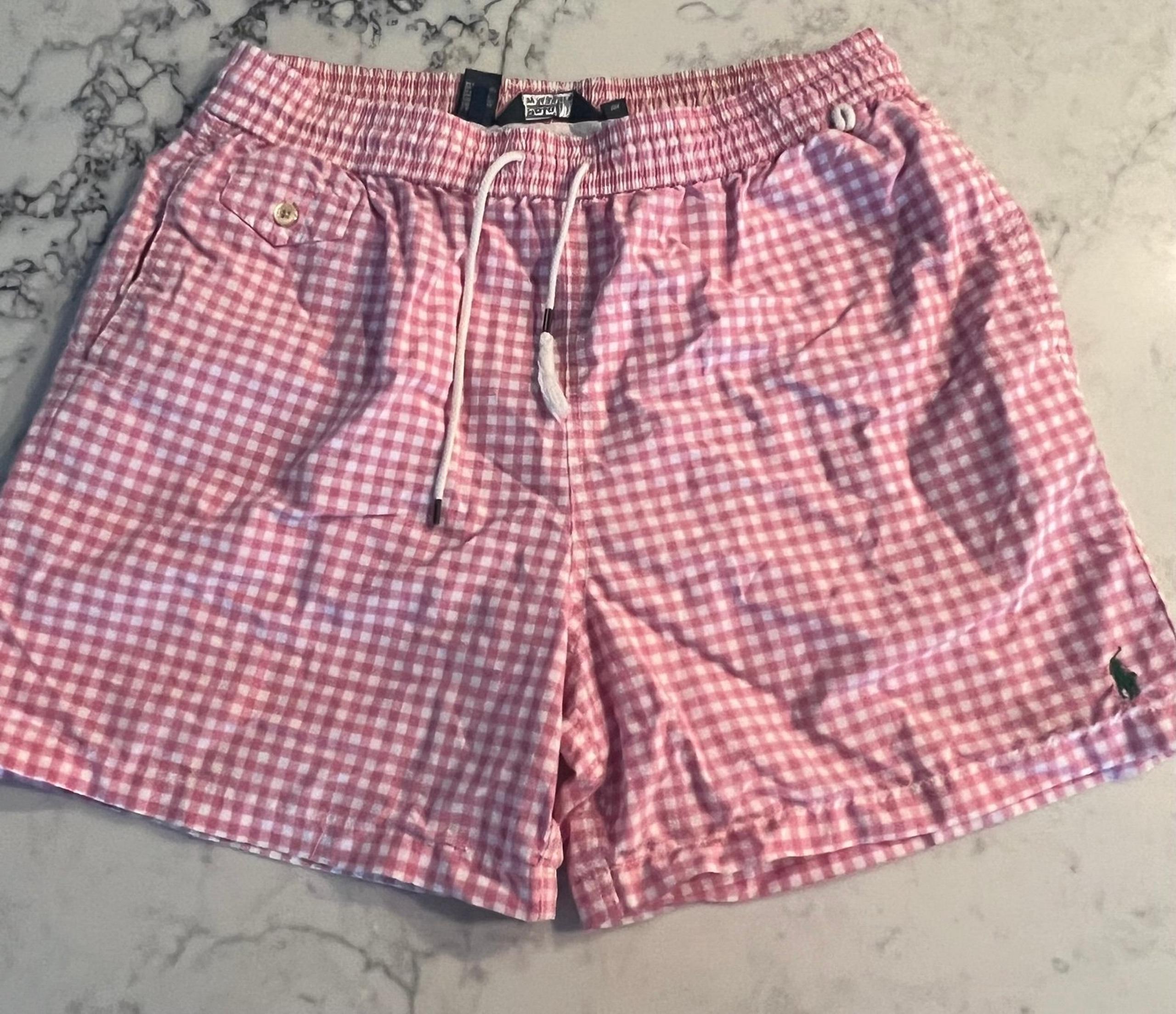 Ralph Lauren SWIM Trunks  Mens XXL PinkCheck Shorts Drawstring $89
