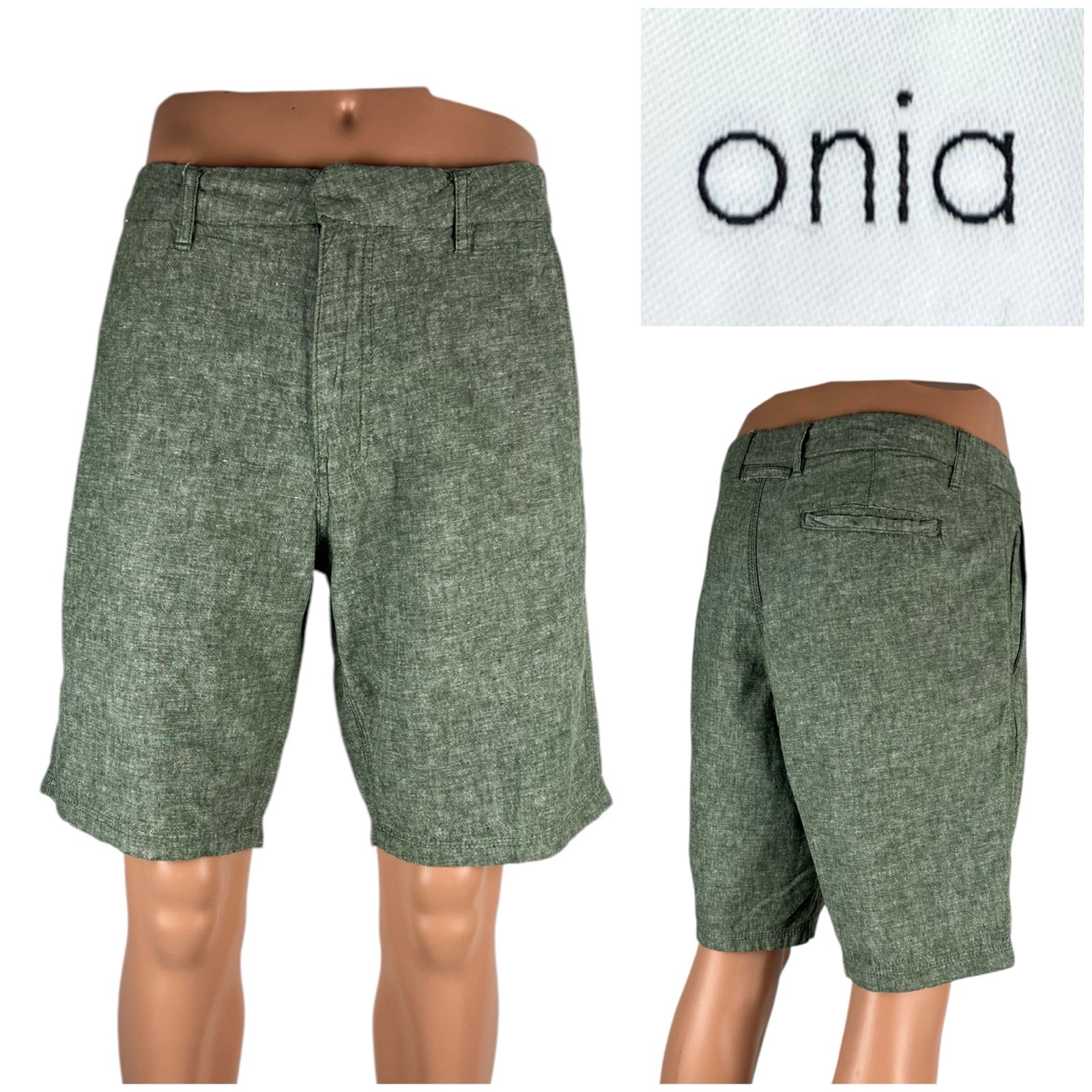 Onia Mens 34 Shorts Linen Cotton Blend Green 10” Inseam Casual Preppy EUC