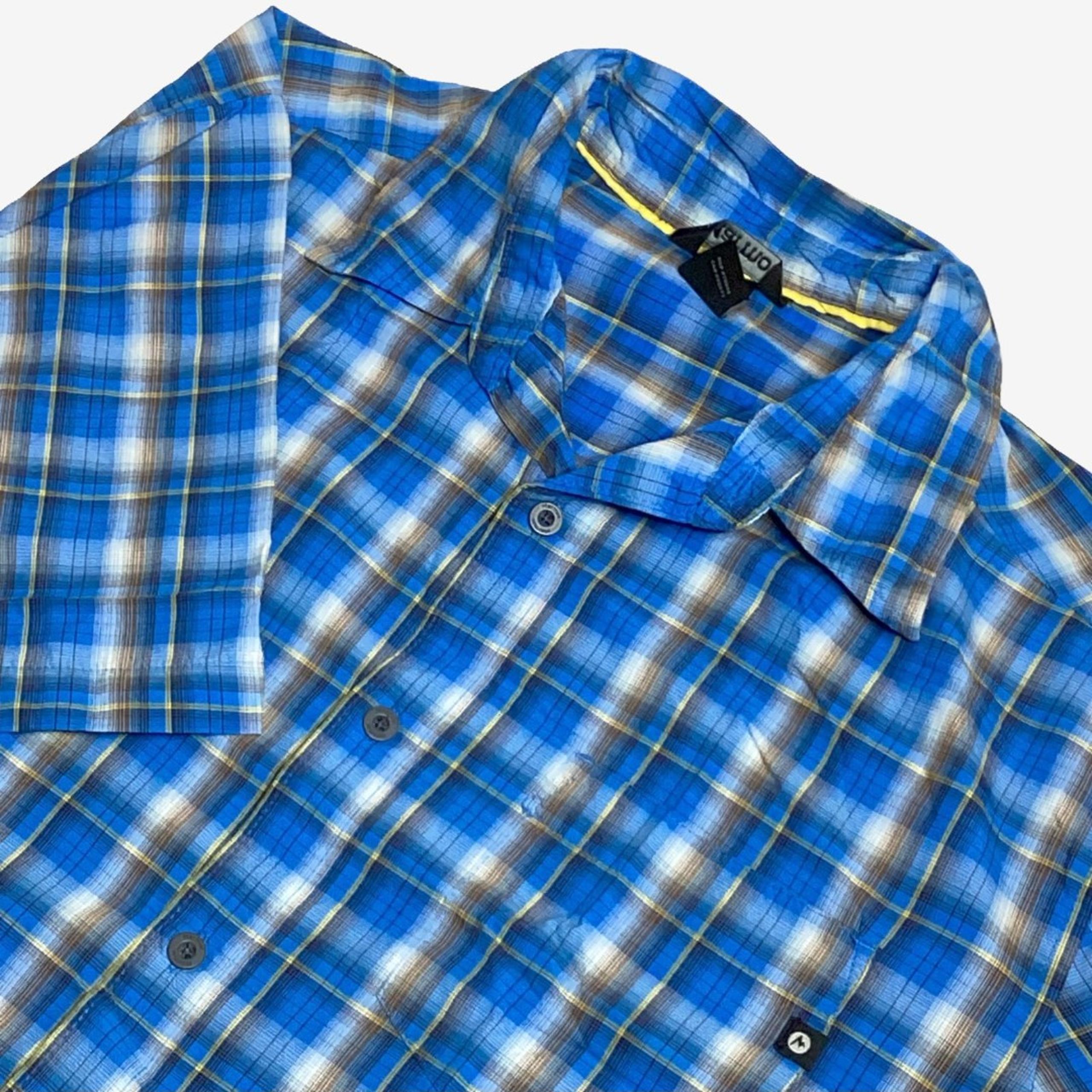 Marmot Mens Shirt Large Blue Plaid Button-Up Short Sleeve Outdoor Hiking Camping