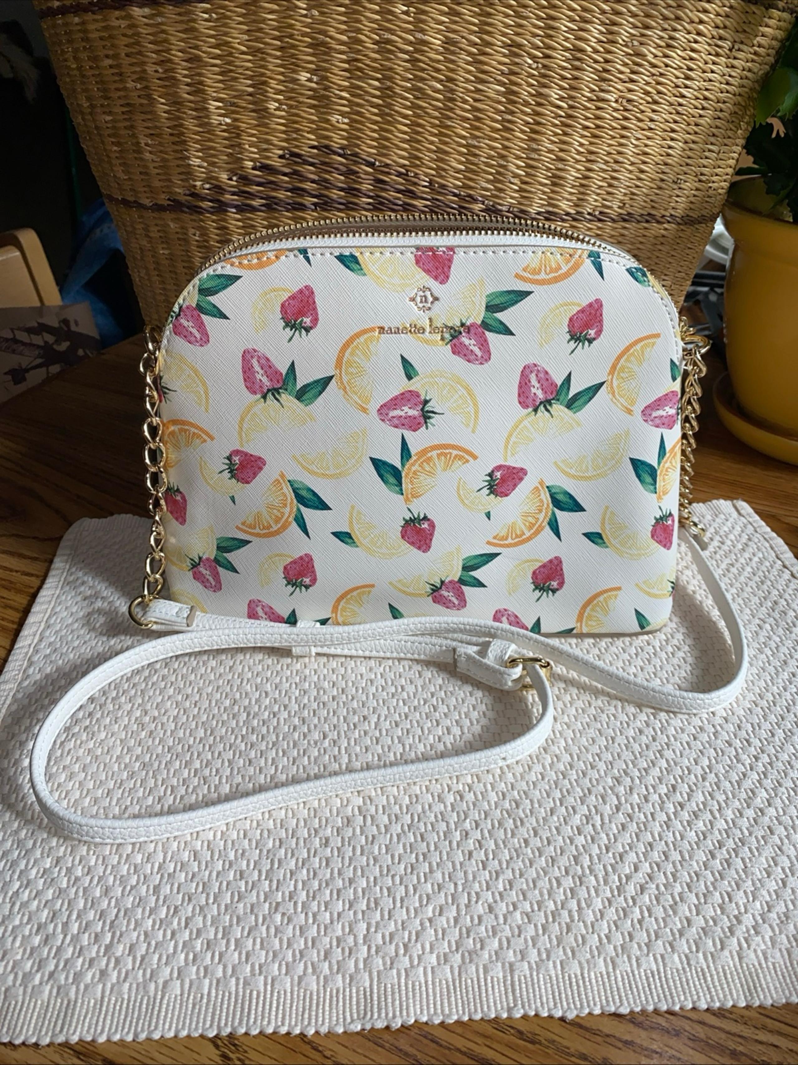 Nanette Lepore Shellie Citrus & Strawberries NWOT Crossbody Bag Vegan Leather