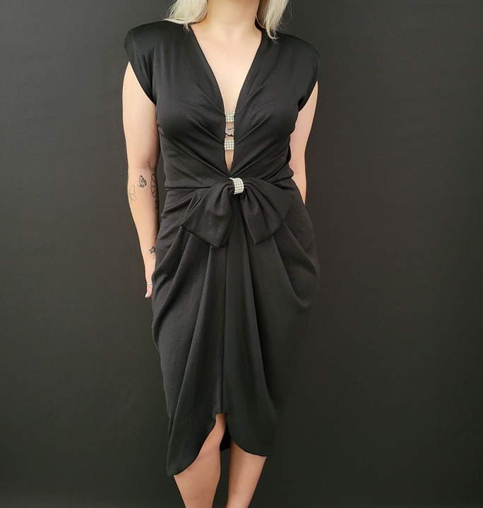 80s Climax by Karen Okada Black Cocktail Dress
