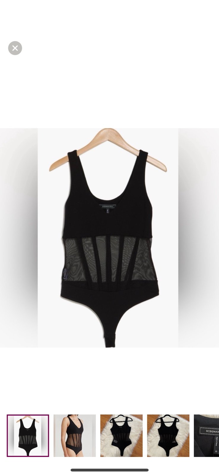 BCBGMAXAZRIA Black Mesh Inset Deep V—neck Bodysuit Size XS