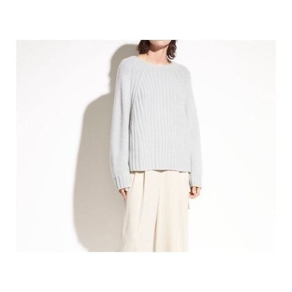 Vince Raglan Ribbed Wool & Cashmere Crew Light Heather Grey Sweater
