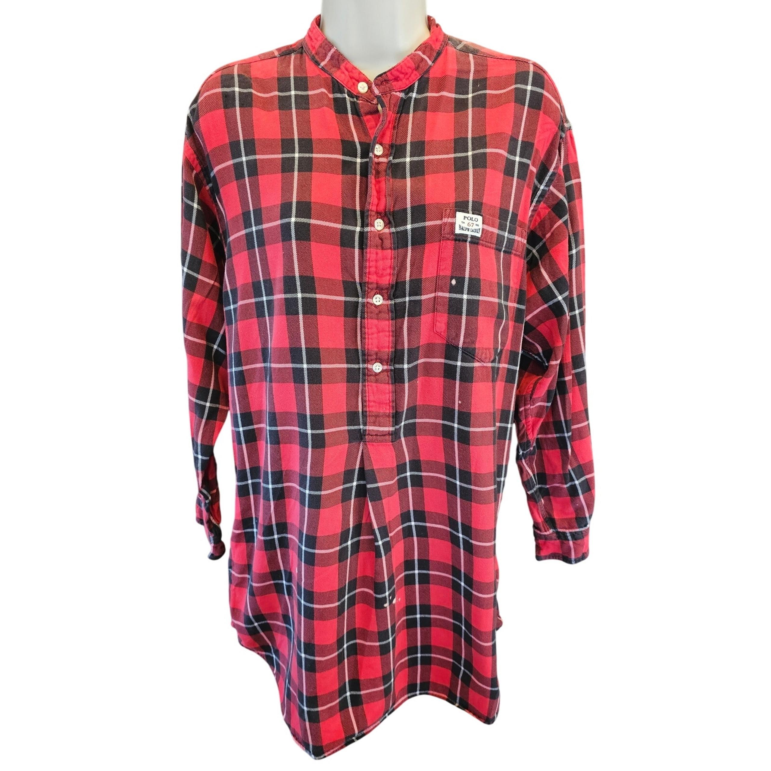 Ralph Lauren Women's Shirt Size S Red Plaid Tunic Flannel Sleep pajama (STAINS)