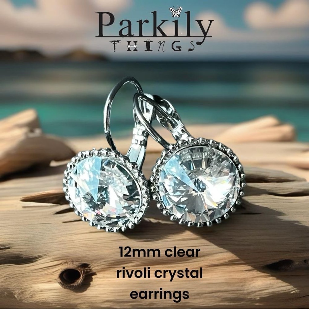 Handcrafted earrings with sparkly clear rivoli Swarovski crystal