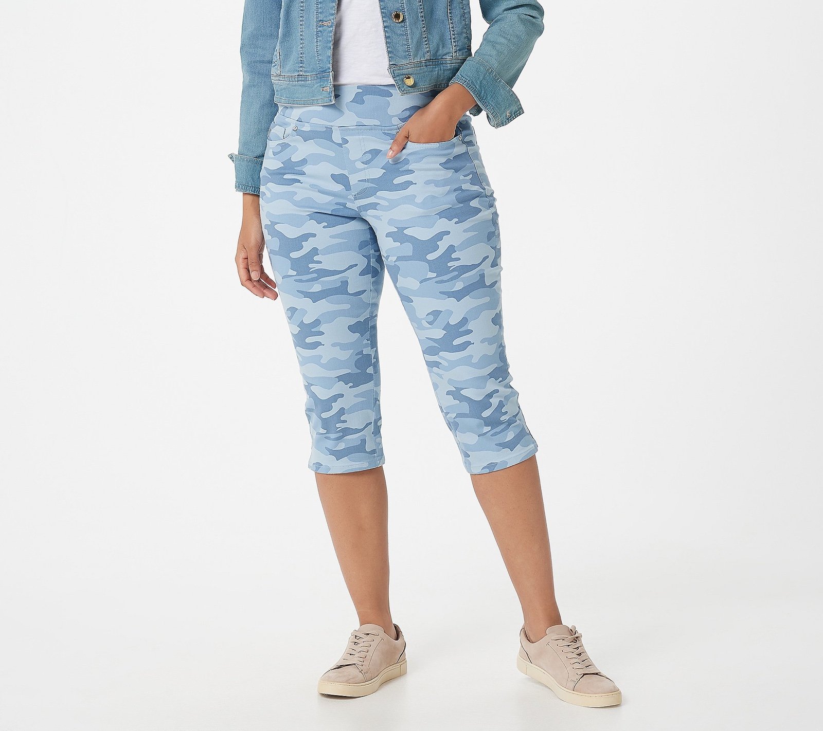 Belle by Kim Gravel TripleLuxe Twill Camo Capri Pant Reg size 8 Green