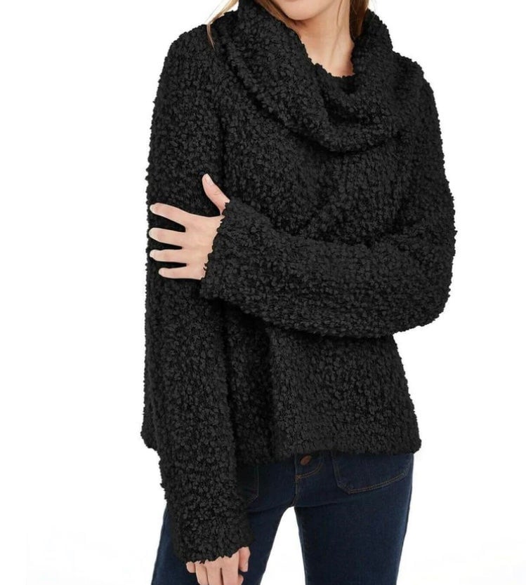 Hippie Rose Junior's Textured Cowl Neck Sweater Black
