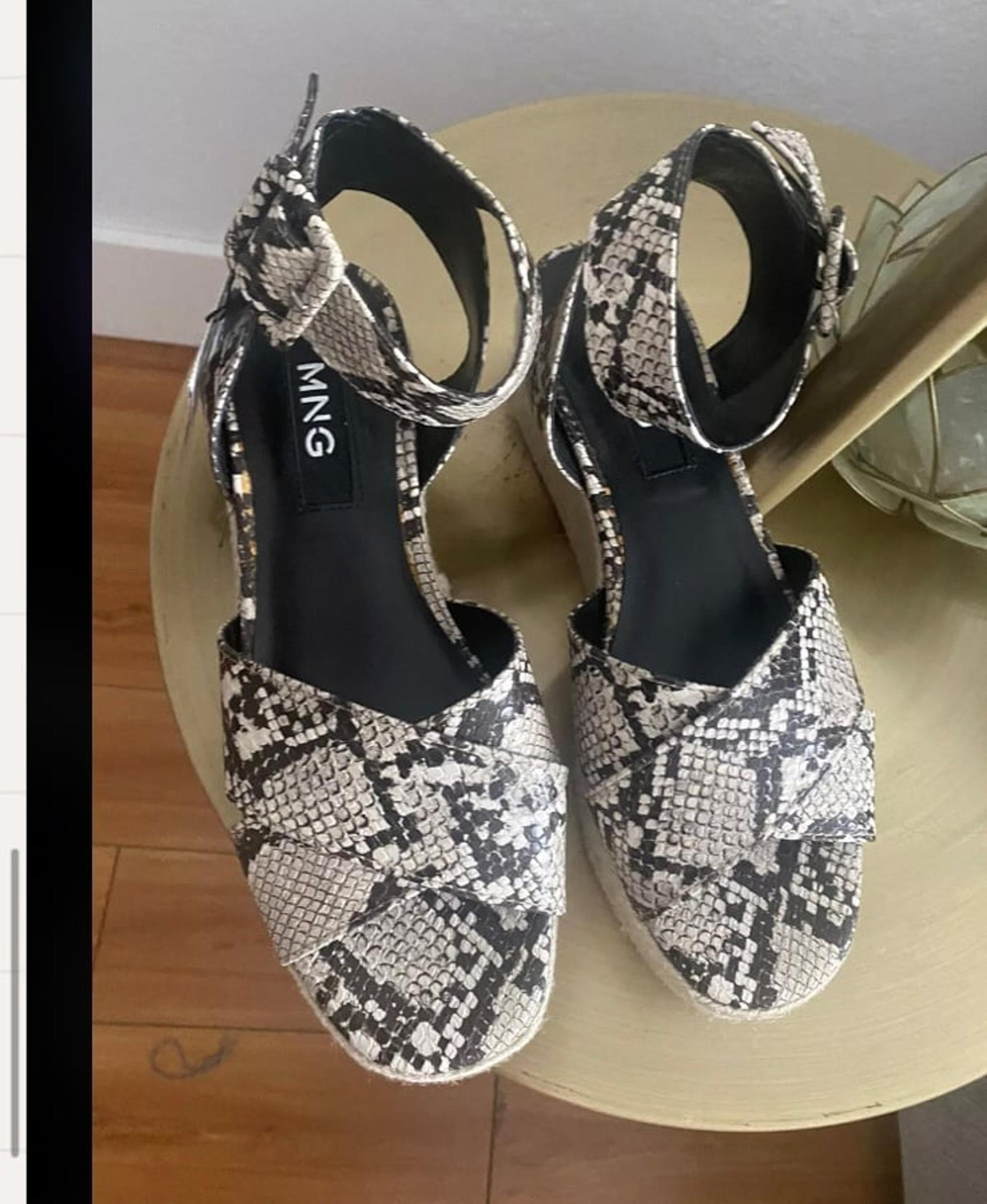 Mango Boho Chunky Summer Espadrilles Ankle Strap Open Toe Heels Size 7 1/2