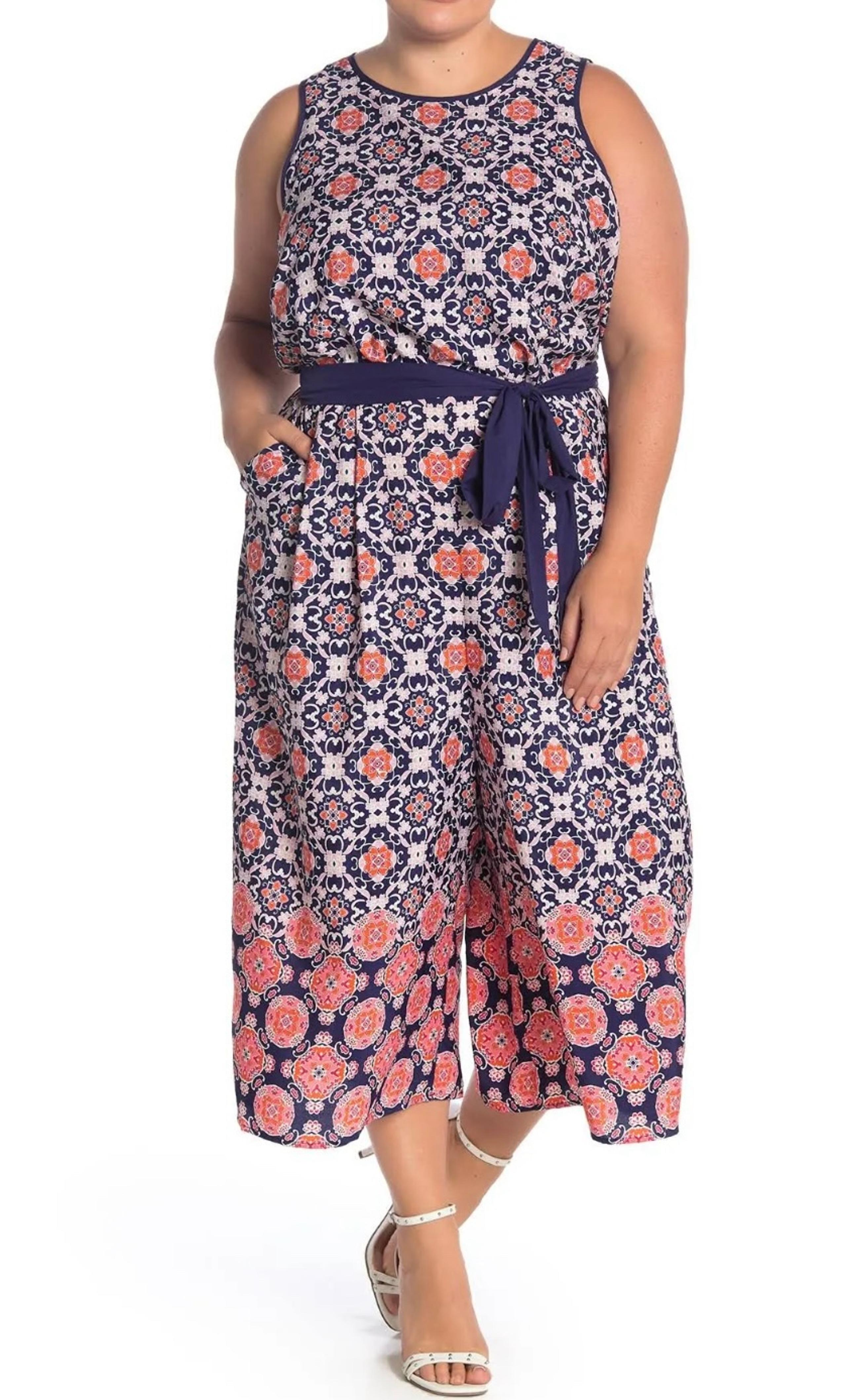 Vince Camuto Tile Patterned Crop Jumpsuit Women’s Plus Size 18W Pockets