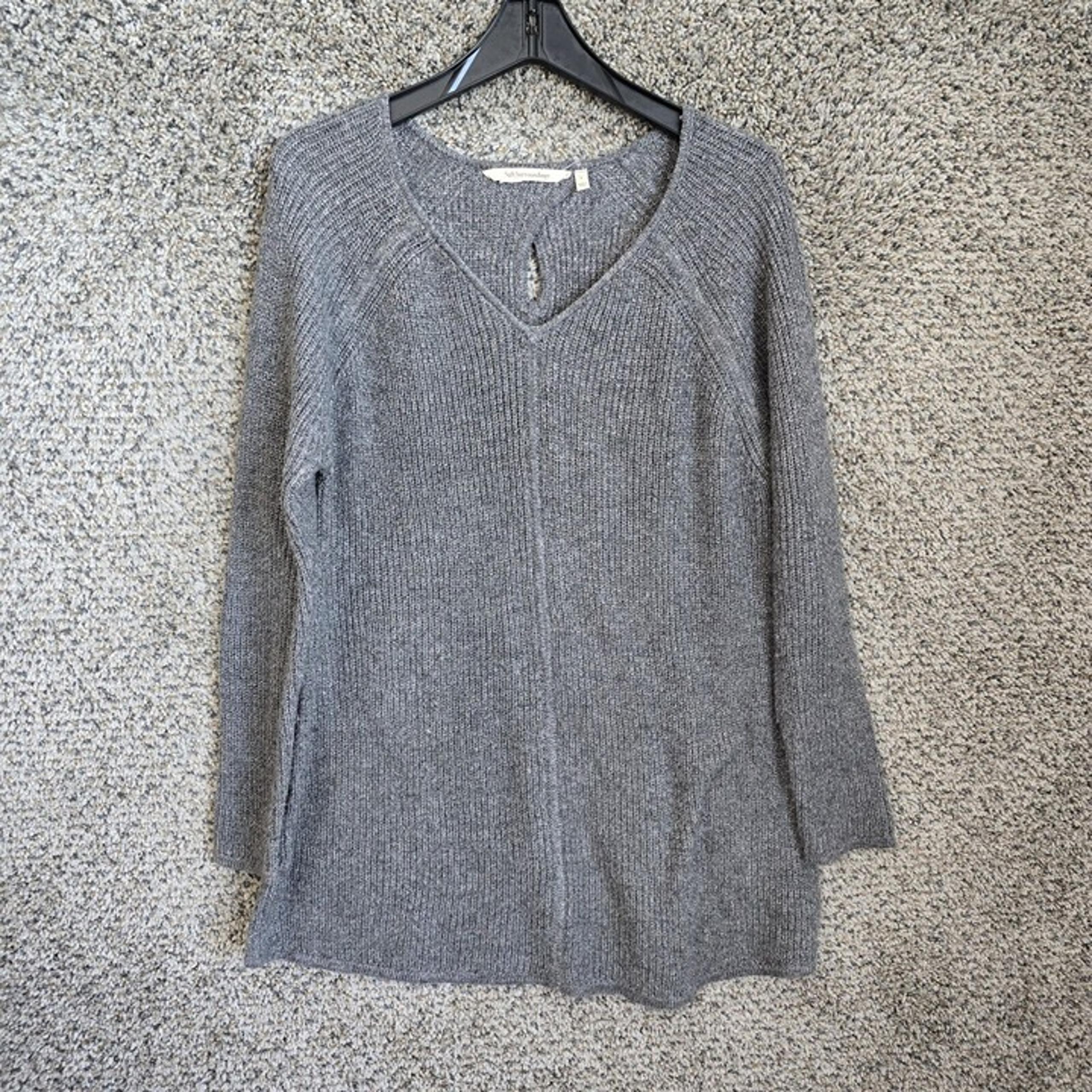 Soft Surroundings Sweater Womens Large Gray Pullover V Neck Knit Casual Ladies
