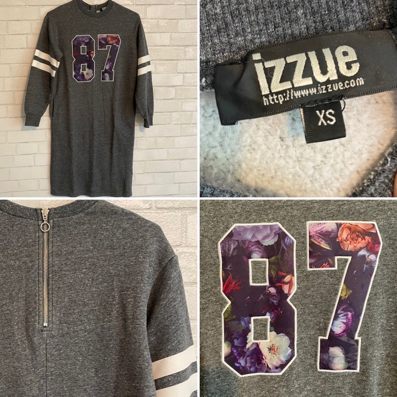 IZZUE Runway Designer 400 Streetwear Embroidered 87 Sweatshirt Dress sz XS