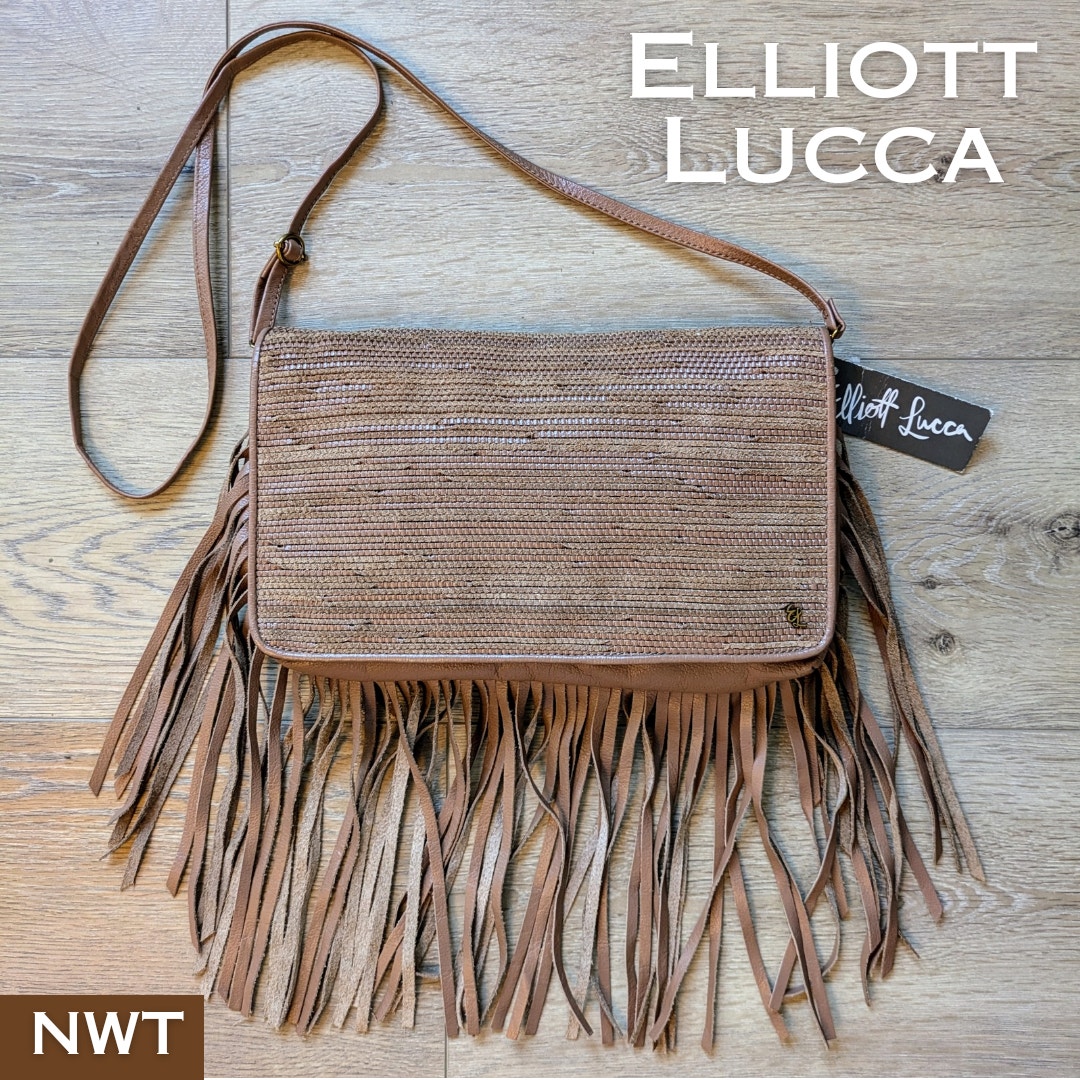 NEW Elliot Lucca Melaya Bali '89 Fringed Brown Leather Crossbody Purse Bag
