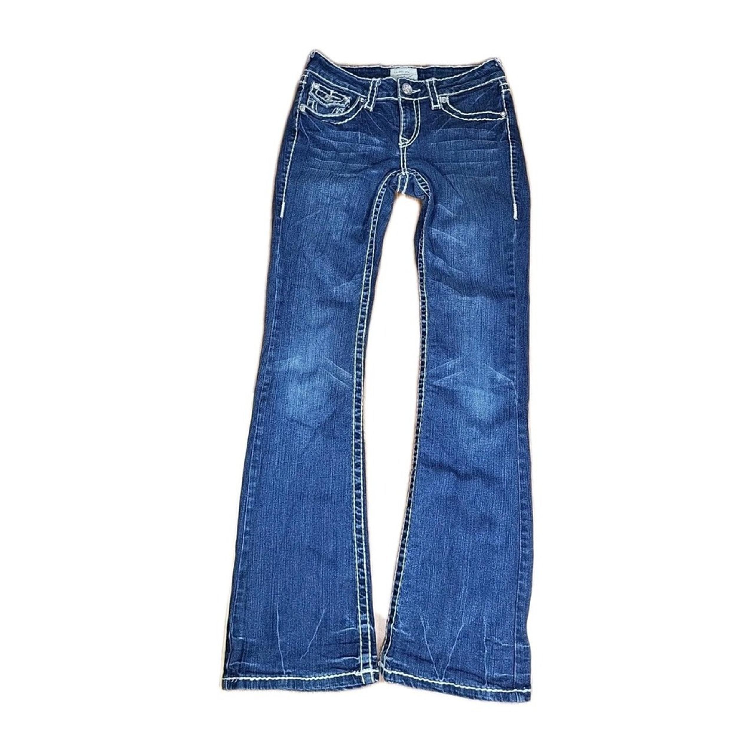 L.A. Idol Jeans Juniors Size 5 Low Rise Flare Leg Embroidered Y2k Bejeweled
