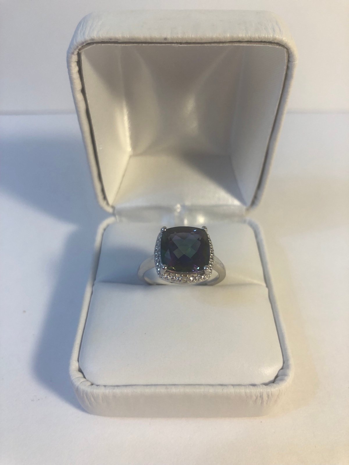 NIB 3.43 ct Natural Mystic Topaz sz 7.5 Ring, Diamond accents