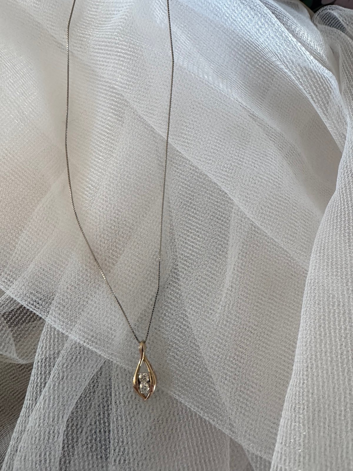 NEW price tag in second pic 999.98 10k WG/YG necklace-1/8 Ct diamond- 18” chain