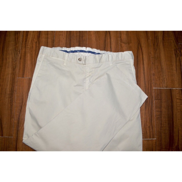 Fedeli Pants Size 33x27 Tan Khaki Chino Trousers Flat Front Stretch Fit Italy