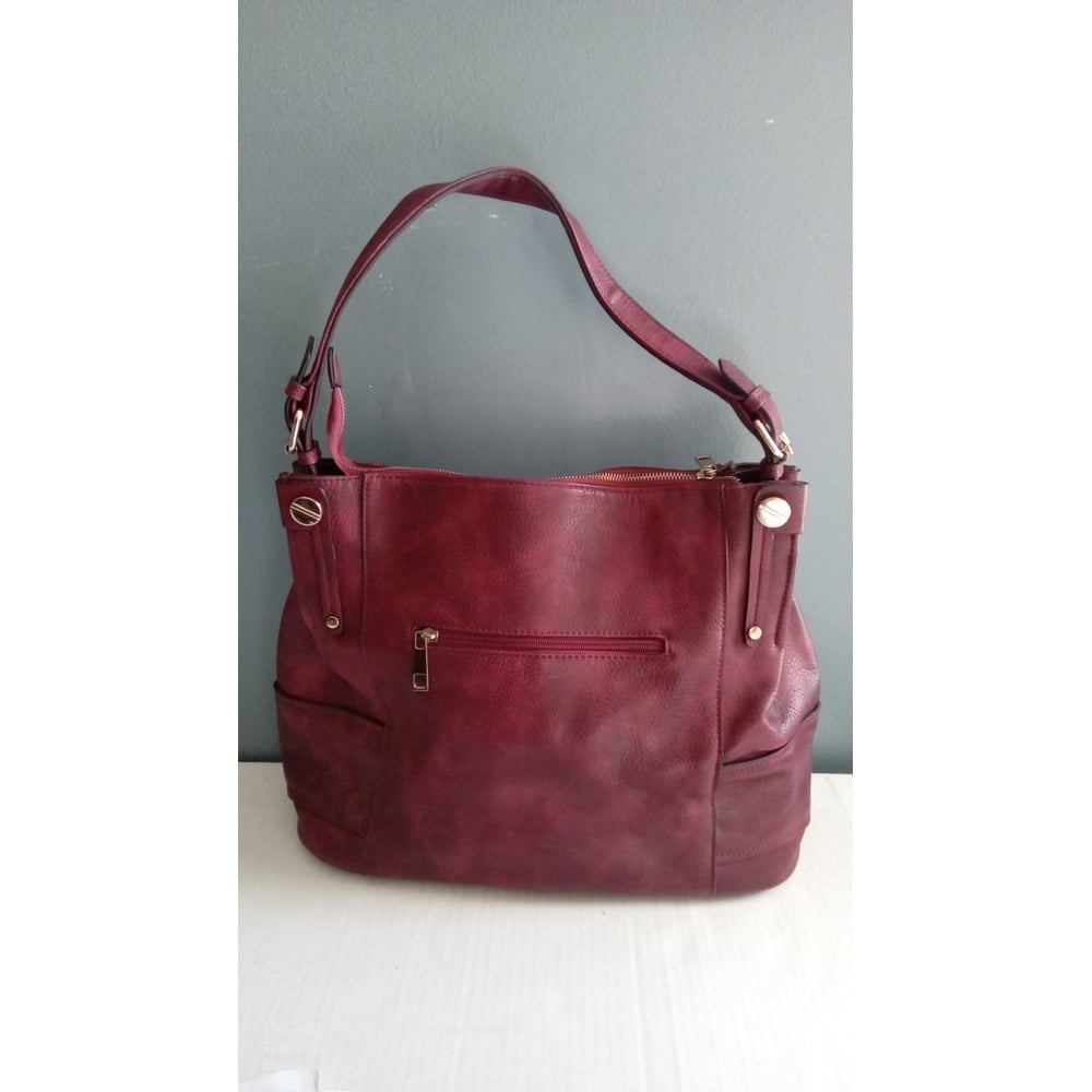 Hobo Bag Burgundy Red Faux Leather Shoulder Bag Everyday Purse