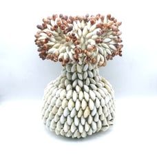Vintage Folk Art Trompe l'Oeil Ruffled Cowrie Puka Sea Shell Vase Candle Holder