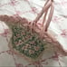 Vintage Shabby Chic Pink Rose Bouquet Hand printed Wicker Rose Basket
