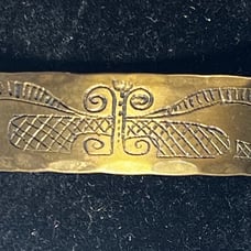Vintage 1973 MCM Brass Sutton Cuff Bracelet Egyptian Revival Signed!