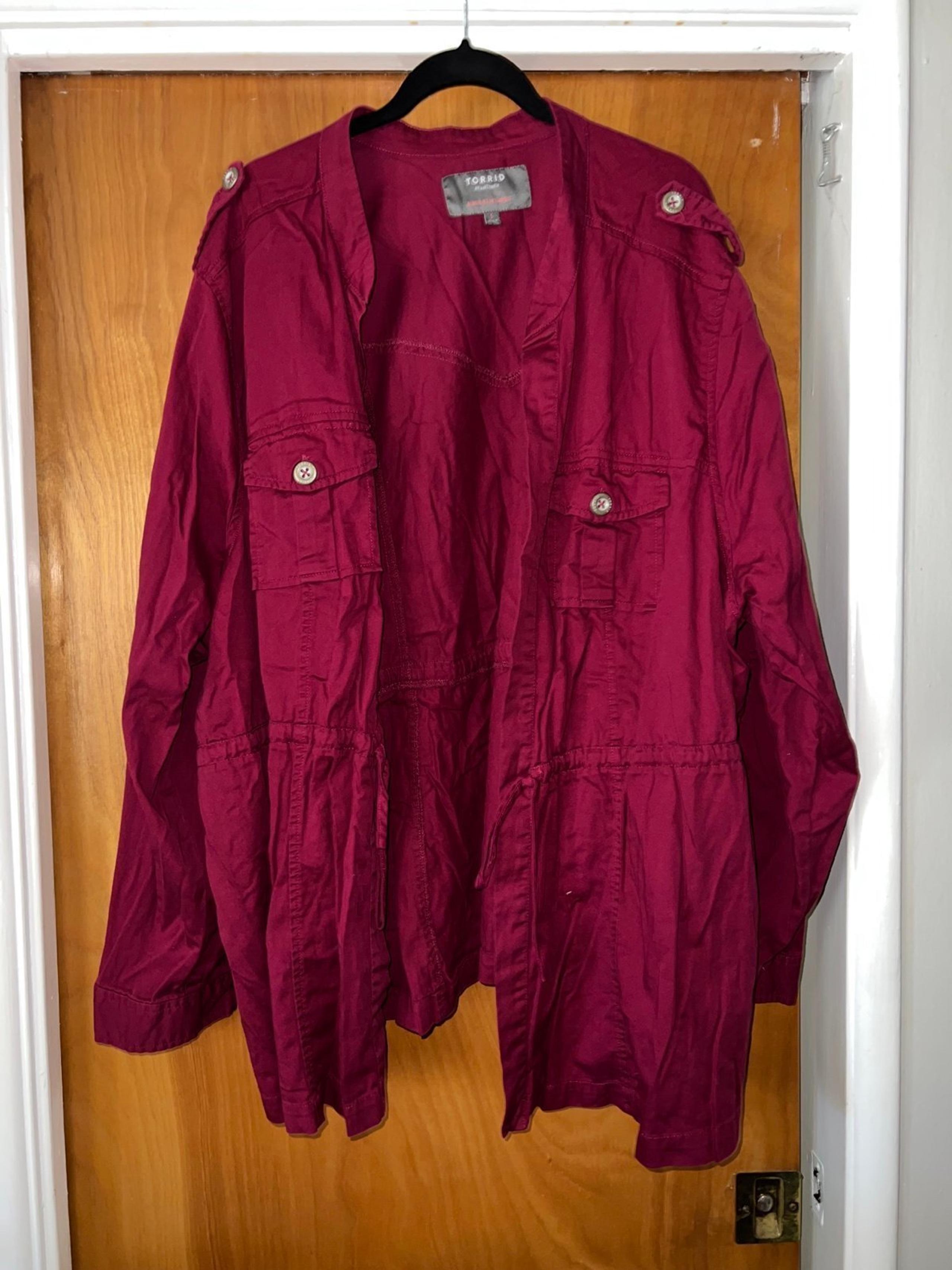 Torrid Red Anarok Lightweight Bomber Military Jacket Cinch Waist