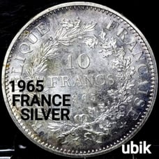 ☆ 1965 France 10 Francs • Hercules • .835 Silver/37mm/.7234 ASW • Toned • GEM BU