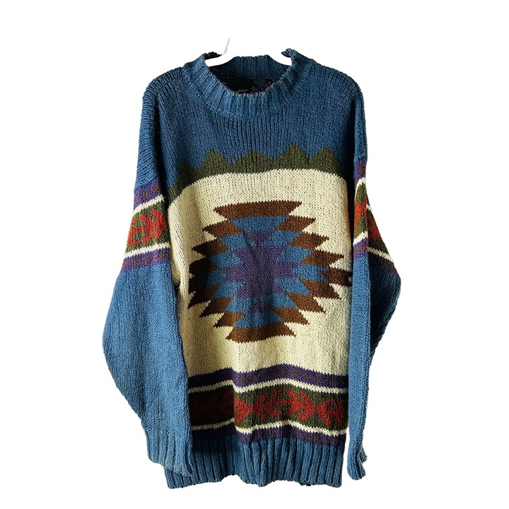 VTG 90s Womens Medium Rainbow Southwestern Knit Baggy Oversized Sweater