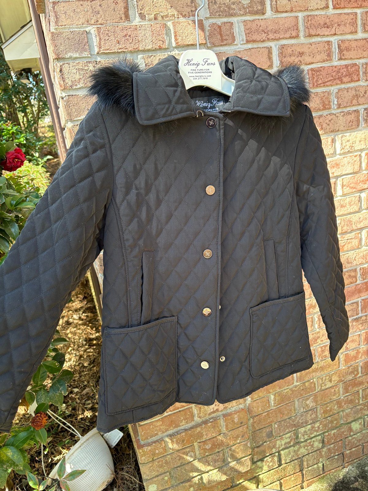 Henig Furs quilted coat with fur hood