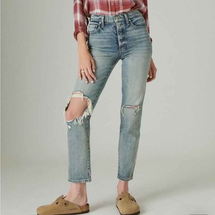 NWT Lucky Brand High Rise Drew Mom Jean Distressed Light Wash Denim Jeans