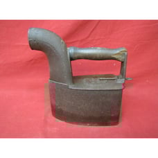 Antique 1800’s Charcoal Cast Iron Sad Iron Bless & Drake Wood Handle Primitive