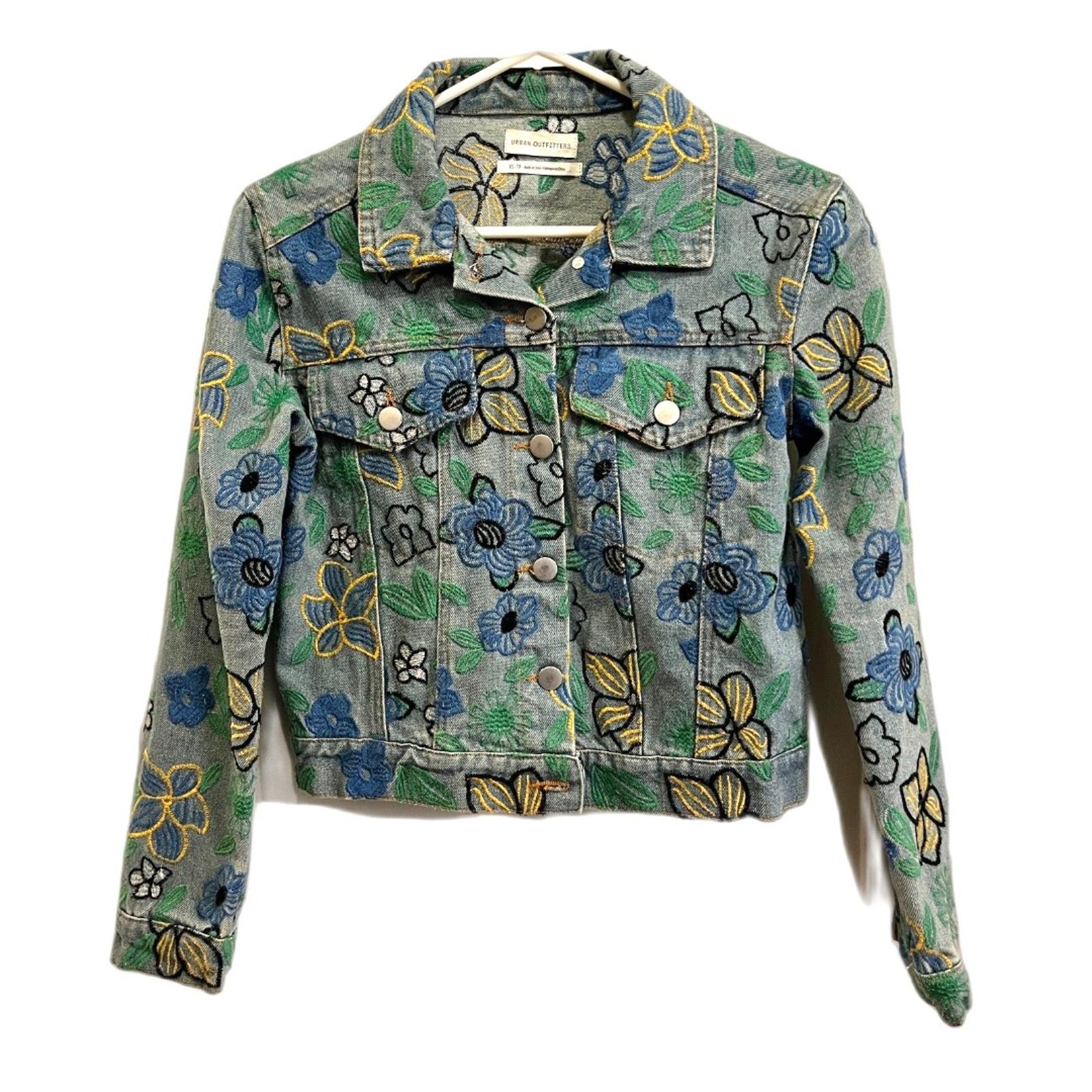 Urban Outfitters Blue Embroidered Floral Denim Jacket   Women's Size XS