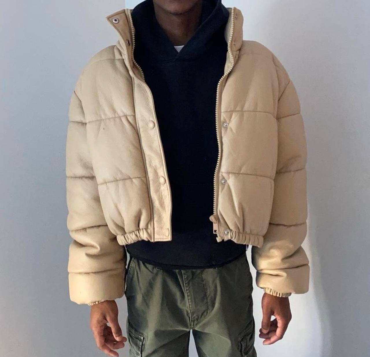 ZARA CREAM FAUX LEATHER PUFFER JACKET