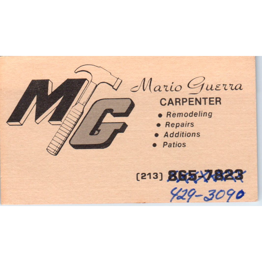 Mario Guerra Carpenter Los Angeles CA Vintage Business Card SD8-B4