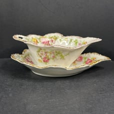 Blakeman & Henderson B&H Limoges Leaf Shaped Condiment Bowl with Underplate