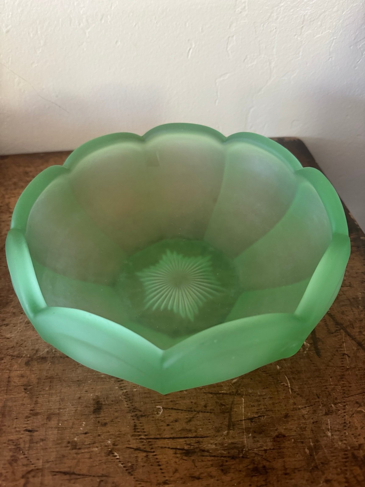 Vintage Viking Glass Bowl Green Frosted Glass Rare