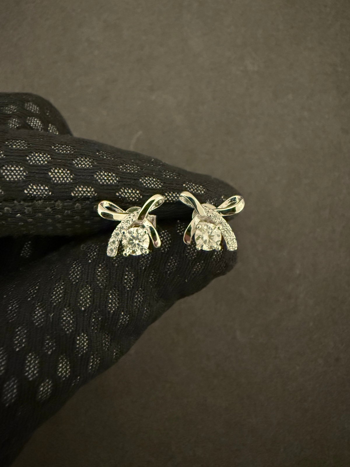 Diamond Bow Earrings in S925 Silver