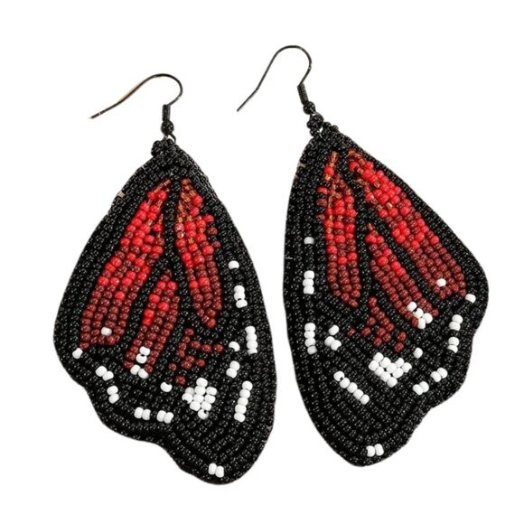 Boho Butterfly Handmade Native American Beaded Insect Pierced Earrings - New