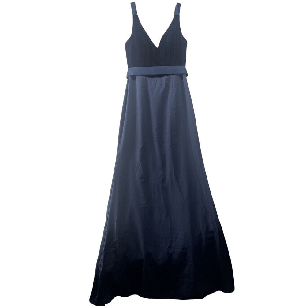 White by Vera Wang Dress Women's 6 Navy Maxi Velvet Whimsigoth Deep-V VW360195V